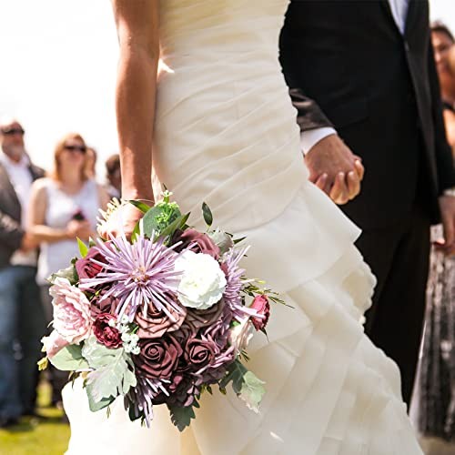 Artificial Flowers Rose Bulk for Wedding Decoration, Dusty Purple Pink Silk - Picture 3 of 7