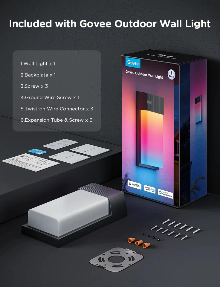 Govee Outdoor Wall Light 1500LM Smart RGBIC Porch Lights H70751D1 - Image 4 of 4