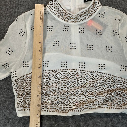 Banjul Skirt Set Womens Large Off White Semi Sheer Crop Top Mini Skirt Bodycon - Picture 5 of 15