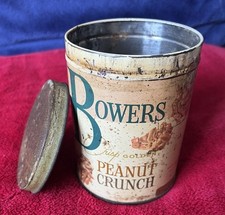 Original Vintage Bowers Crisp Golden Peanut Crunch candy can 14 oz size empty