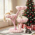 3-Tier Flower Cat Tree Pink Modern Cat Tower 41" Height Scratching Post Activity