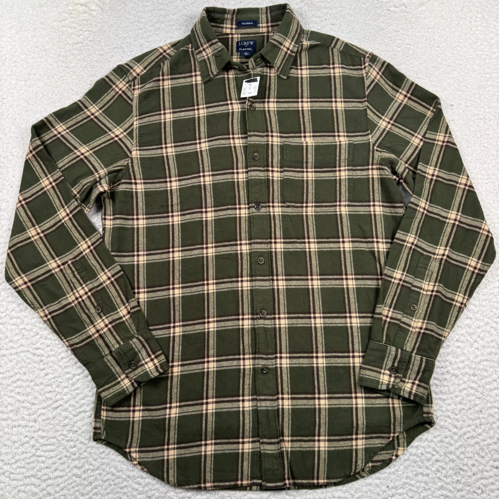 NWT J. Crew Classic Flannel Shirt Men’s Small Green Plaid L/S Button Up Outdoor