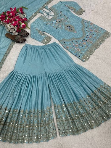 Vestido paquistaní Salwar Kameez listo para usar trajes indio boda fiesta 3 piezas L - Imagen 6 de 7