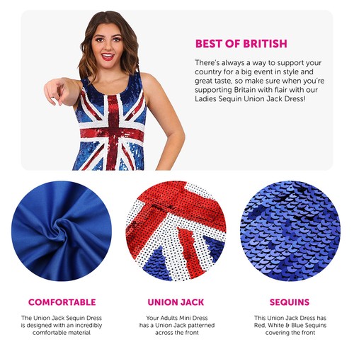 VESTIDO DE LENTEJUELAS UNION JACK PARA DAMA VE DAY POP STAR GRAN BRETAÑA DISFRAZ DISFRAZ - Imagen 2 de 7