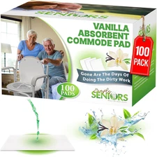 Commode Absorbent Pads for Bedside Commode Liners - 100 Vanilla Scented Pads for