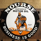 VINTAGE 1922 DATED NOURSE HEAVY DUTY MOTOR OIL CAN PORCELAIN GAS STATION SIGN