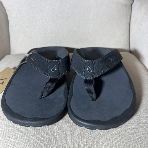 Neu mit Etikett OluKai Ohana Herren 14 schwarz Slipper Freizeit Flip Flop Riemen Komfort Sandalen - Bild 4 von 12