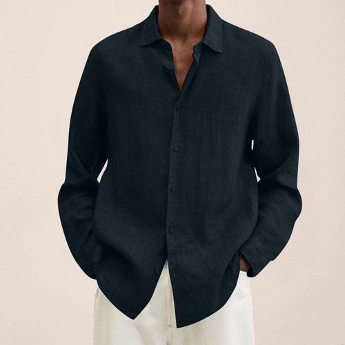 Camisa de vestir informal de lino de algodón de manga larga con botones holgada para hombre Reino Unido - Imagen 20 de 35