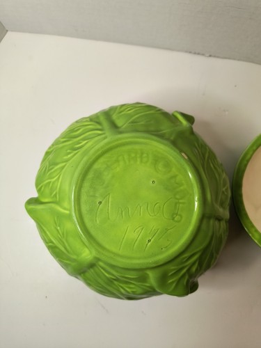 Vintage 1970's Ceramic Holland Mold Green Cabbage Lettuce Bowl with Lid Dish - Picture 7 of 7