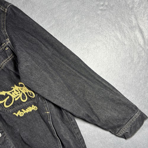 Vintage Y2K JNCO Black Denim Jean Jacket MENS LARGE Urbanomics Crown Logo Fade - Picture 17 of 24