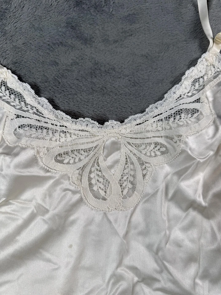 Lencería Vintage Vanity Fair Slip Mujer 42 Largo Marfil Nylon Encaje Antron III 90s Foto 3 de 4