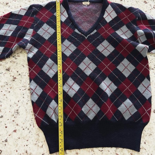 Vintage Harrods Ltd. London Boys Preppy School Argyle V-Neck Sweater Size M? - Picture 4 of 7
