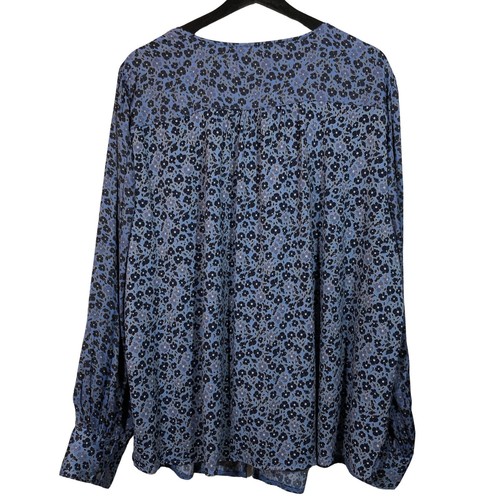 Lane Bryant Blue Floral Blouse Ruched Button-Front Knit & Woven Women Plus 22/24 - Picture 6 of 12