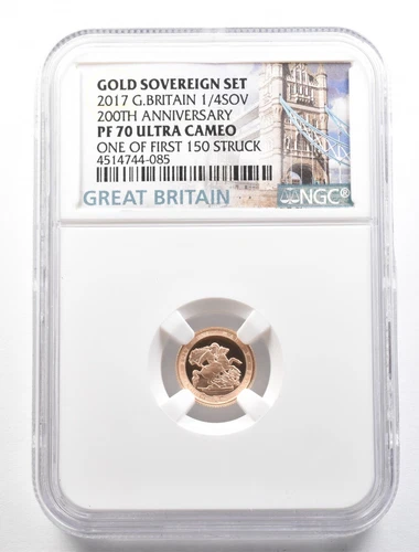 2017 Great Britain 1/4 Sovereign Gold 200th Pistrucci PF70 UCAM NGC *0345