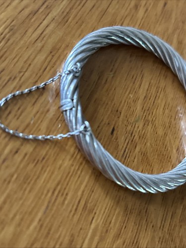 Bracciale Vintage Sterling Twisted Cavo Cerniera 7 Pollici - Foto 2 di 7