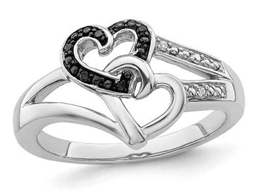 Anillo de promesa de corazón con detalles de diamantes blancos y negros en plata de ley - Imagen 1 de 5