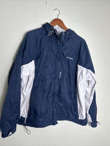 Columbia Womens 3x Full Zip Omni Tech Hooded Rain Jacket Blue White Packable