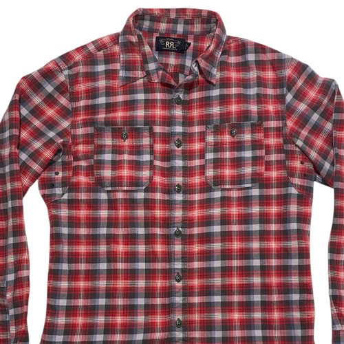 RRL Ralph Lauren Plaid Shirt Mens Medium Red Gray Work Hunting Ranch Cotton - Picture 3 of 9