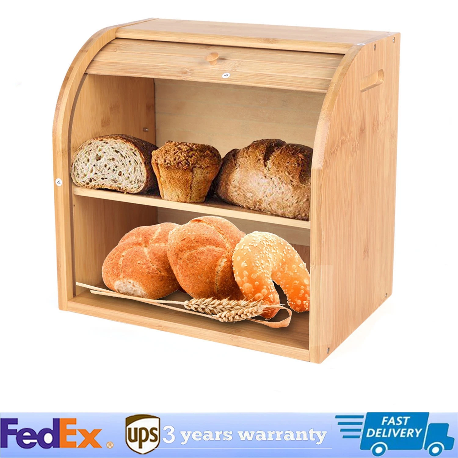 Large Bread Box Bread Food Storage Boxes Kitchen Counter Container 38*25*37cm US