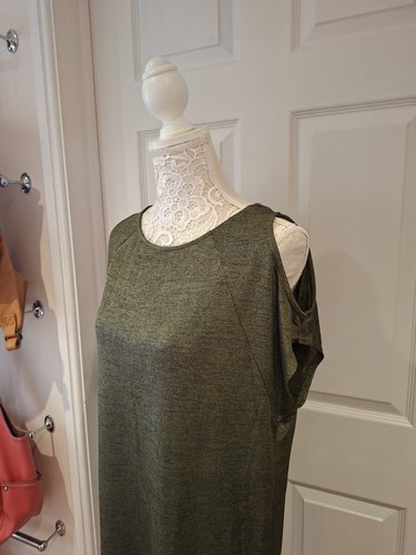NEXT Summer Dress Green Shimmer Cold Shoulder Tunic Knee Length UK Size 12 - Picture 5 of 7