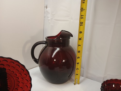 Vintage Anchor Hocking Royal Ruby Red Bubble Depression Glass Pitcher Plate Cup - Picture 10 of 12