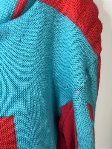 Vintage Demetre Sweater Mens L Blue Red Retro Ski Snowboard Padded USA Wool READ - Picture 4 of 13