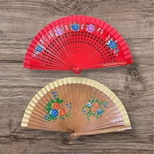 Set of 2 Wood Spanish Flamenco Vintage Wooden Folding Hand Fan Both Side Painted