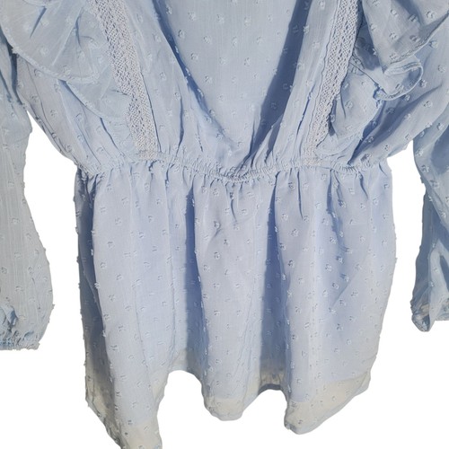 NUEVA Blusa Savanna Jane con Volantes Para Mujer Talla Grande 1X Azul Punto Suizo Campesino Boho - Imagen 4 de 11