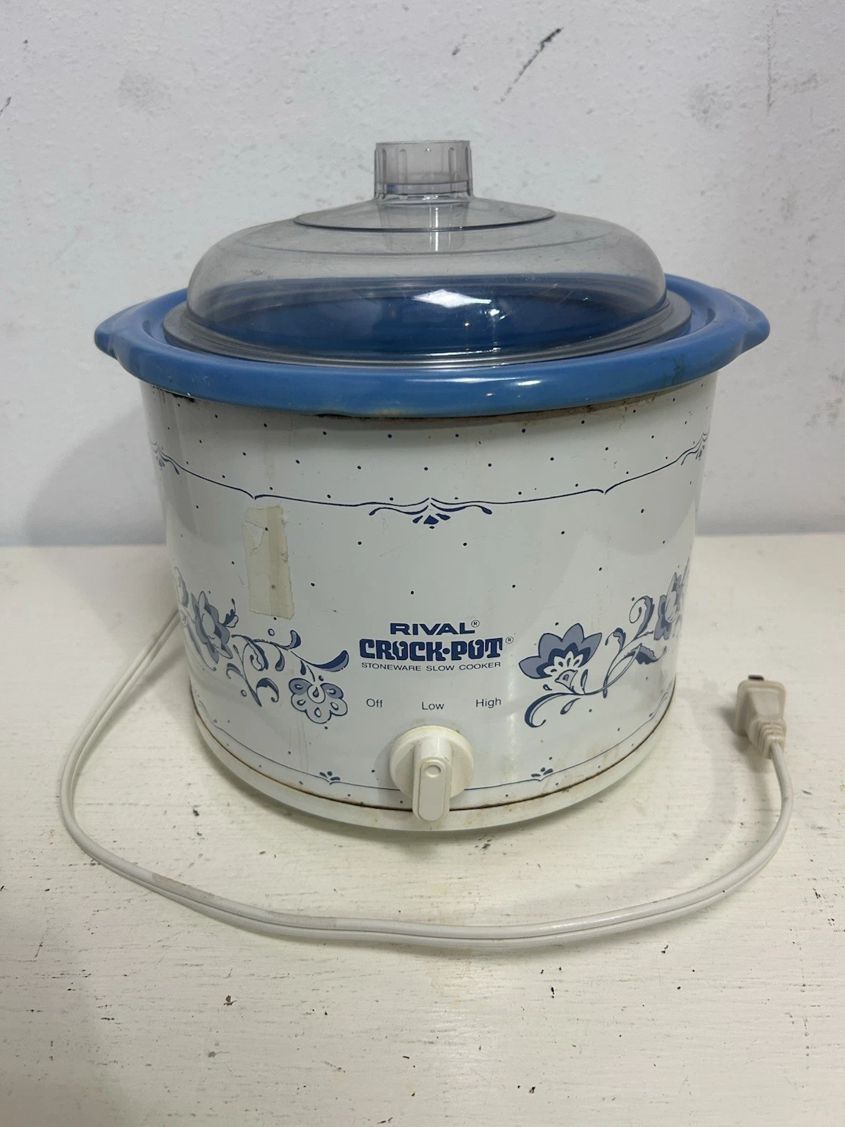 Vintage Rival Crock-Pot Model 3120 2.5 Qt Slow Cooker Blue & White w/ Lid