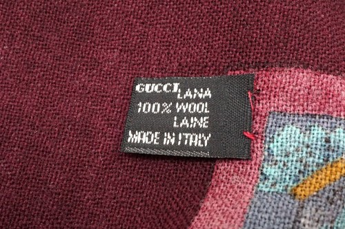 GUCCI Vintage 140 Flora Schal Stola Blumenvase Schleife Wolle 100% Bordeaux 1185k - Bild 10 von 10