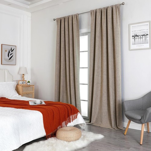 Natural Linen Curtains 84 inch Length 2 Panels Set Burg 100% Blackout Long Dr... - Picture 8 of 9