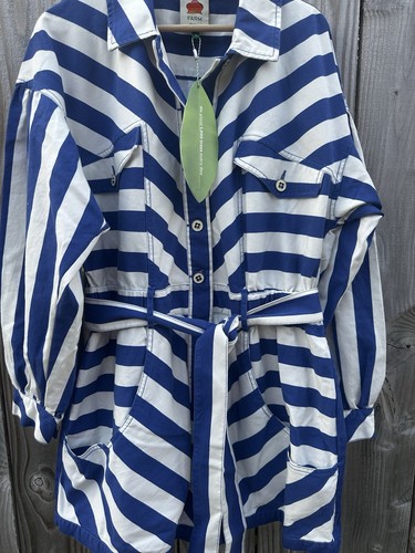 Farm Rio Blue & White Striped Romper size XL belted button-front beach boat $260 - Picture 11 of 21