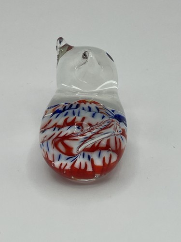 Estatuilla pisapapeles gato gatito vidrio artístico soplado Millefiori rojo blanco azul - Imagen 4 de 7