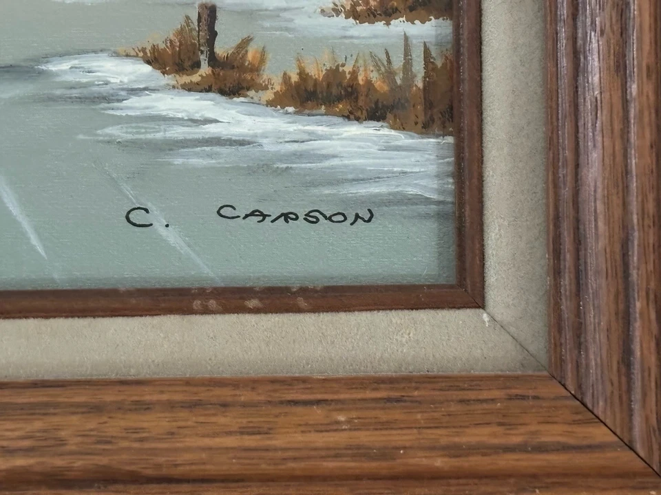 C Carson Winter Ice Skating Painting Vintage Landscape Art Signed / Certified - Image 3 of 4