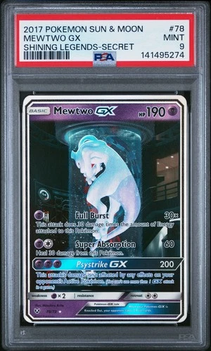 2017 POKEMON SUN & MOON SHINING LEGENDS SECRET #78 MEWTWO GX PSA 9