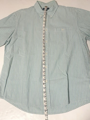 Lands End Seersucker Hemd Herren Large blau grün gestreift Traditional Fit Knopf - Bild 6 von 13