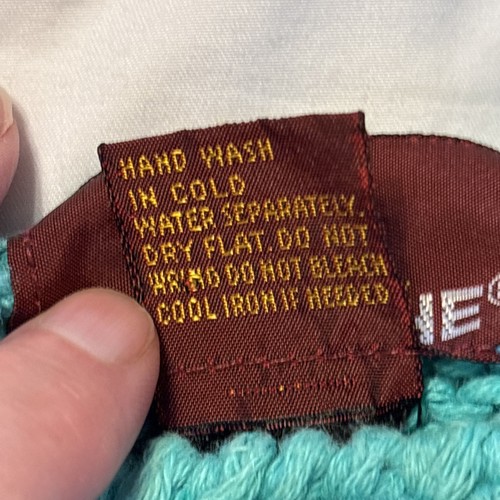 Vintage 80er Jordache Damen Cropped Pullover SS Gr. L Aqua Blau Bunt Ramie Baumwolle - Bild 4 von 4