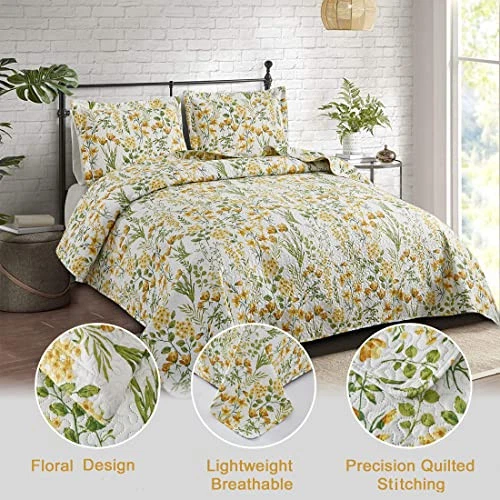 Floral Bedspread Coverlet Queen Size Quilt Set Bedding Lightweight Coverlet  - Image 2 of 4