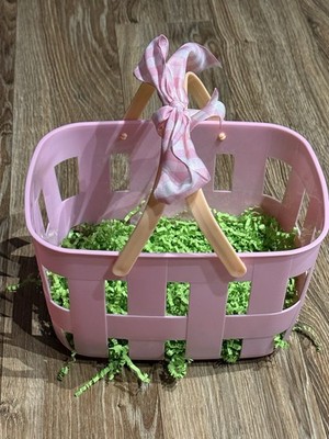 Target Spritz Woven Plastic Easter Basket Gingham Bow Grass New Pastel Pink