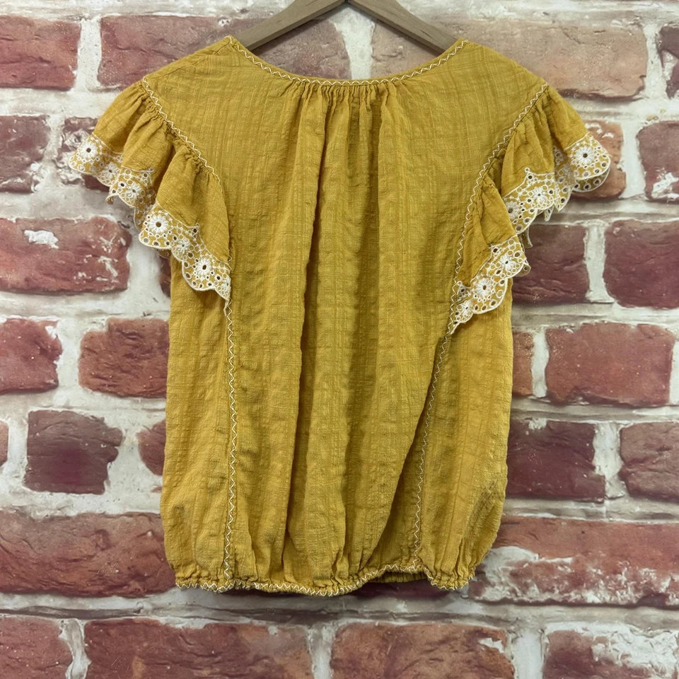 Camiseta Max Studio Feminina S Amarela Boho Bordada Manga Esvoaçante Dobrável - Imagem 4 de 4