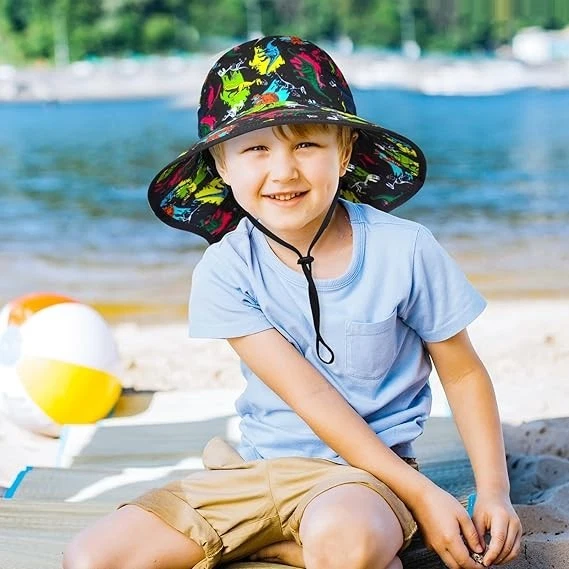 Sombrero para el sol de ala ancha para niños - UPF 50+ protección UV con correa ajustable para la barbilla Foto 2 de 4