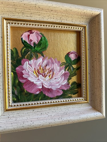 Peony,flowers, original,miniature Painting,small,mini, Framed - Photo 5/11