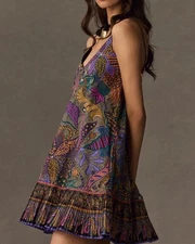 Love The Label Padma Tropical Printed Swing Mini Dress Black Purple Size Large