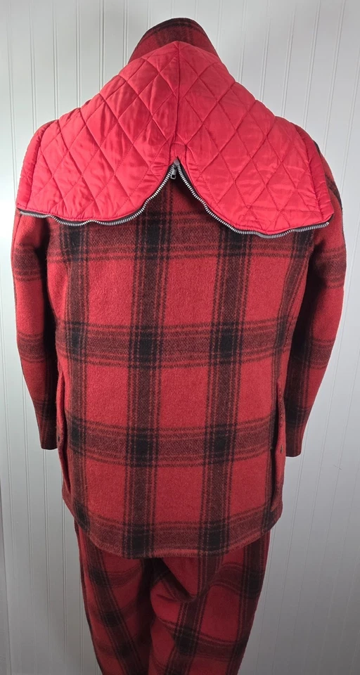 Foremost 1950s Red Buffalo Plaid Wool Hunting Coat & Pants W/Suspenders Mens L - Image 4 of 4