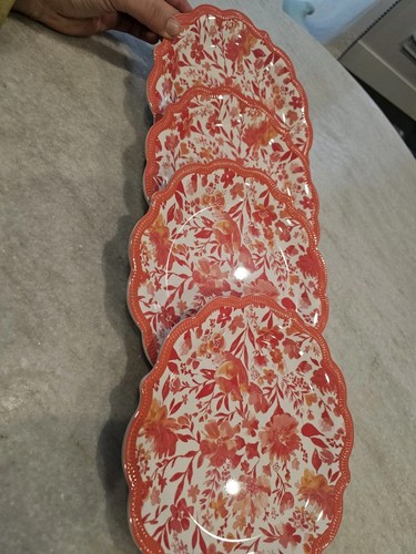 LOT OF 4 NWT Pioneer Woman Painterly Floral Coral Melamine Salad Plates 8.7” - Picture 1 of 4