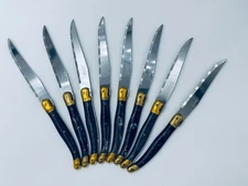 Laguiole Style Steak Knife Set of 8, Serrated Stainless Steel Steak Knives, Wood