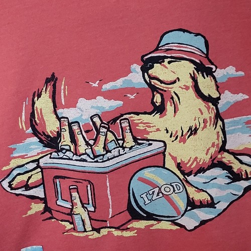 Neu mit Etikett T-Shirt IZOD SALTWATER Größe Large Kurzarm "Rapture Rose" Hund Strand Bier  - Bild 1 von 16