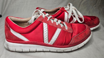 Vionic Track Sneakers Shoes Womens SZ 8 Red Suede Leather Satin Comfort Walking