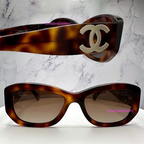 New CHANEL Sunglasses Polarized Brown Tortoise Gold CC Logo Authentic Italy - Picture 17 of 18