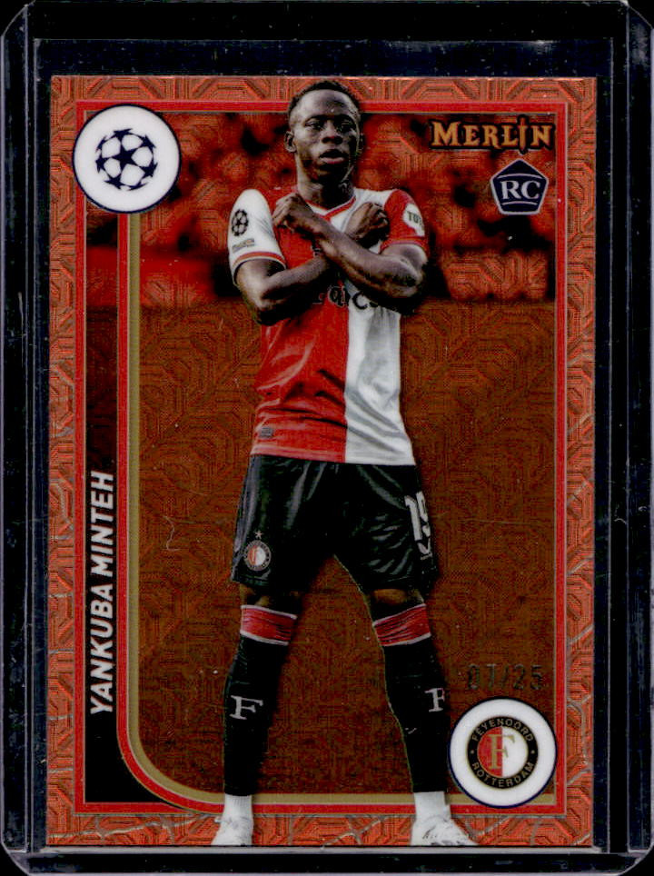 2023-24 Topps Chrome Merlin UEFA Yankuba Minteh Orange Mojo Refractor RC #7/25